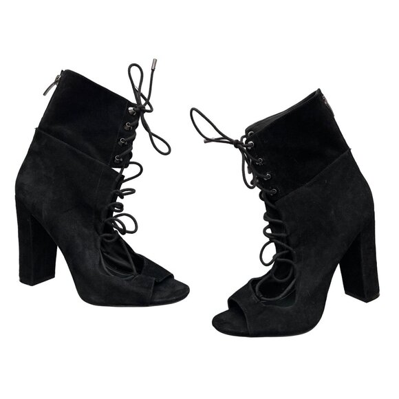 Kendall & Kylie Black Boots Bridget Ankle Open Lace Up Suede Back Zip Up Size 9 - Picture 1 of 8